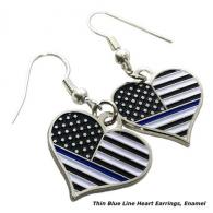 Thin Blue Line Heart Earrings, Rhinestone