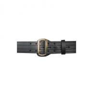Boston Leather Four-Row Stitched 2.25" Wide Black Hi-Gloss Sam Browne Belt Size 44 with Gold Buckle - 6504-2-44-GLD