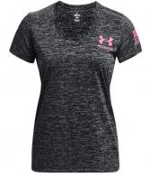 Under Armour Freedom Tech T-Shirt, Black with Pink, Women's, M - 1382938025MD