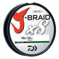 Daiwa J-Braid Braided Line 15 lbs Tested, 165 Yards/150m Filler Spool, Dark Green - JB8U15-150DG