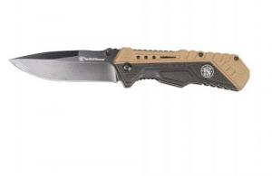 Smith & Wesson by BTI Tools 3.50" Blade and Spring Assisted Opening, Black/Flat Dark Earth Rubberized Handle - 1084303 Smith & Wesson by BTI Tools 3.50" Blade and Spring Assisted Opening, Black/Flat Dark Earth Rubberized Handle - 1084303