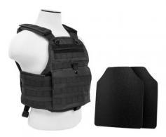 Plate Carrier VEST w/10"X12' Level IIIA STR's Cut 2X Hard Balllistic Panels [Med-2XL] - Black - BUCCVPCV2924B-A