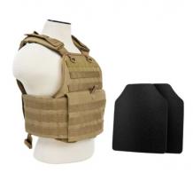 Plate Carrier VEST w/10"X12' Level IIIA STR's Cut 2X Hard Balllistic Panels [Med-2XL] - Tan - BUCCVPCV2924T-A