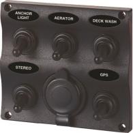 SeaSense 5 Gang Toggle Switch Panel with 12-Volt Outlet - 50031295