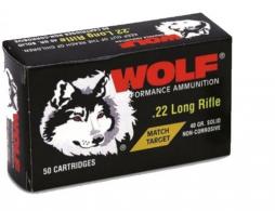 Wolf Match Target 22LR Ammo 40gr LRN 50RD BOX - 22MTB Wolf Match Target 22LR Ammo 40gr LRN 50RD BOX - 22MTB
