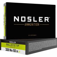Nosler Ballistic Tip Rifle Ammunition 308 Win. 150 gr. BT SP 20 rd. - 61028 Nosler Ballistic Tip Rifle Ammunition 308 Win. 150 gr. BT SP 20 rd. - 61028