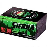 Sierra Outdoor Master Handgun Ammo 9mm 115 gr. JHP 20 rd. - A81100120