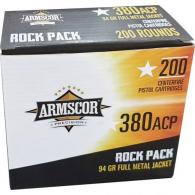 Armscor Range Rock Pack Pistol Ammo .380 ACP 95 gr. FMJ 200 rd. - 50346 Armscor Range Rock Pack Pistol Ammo .380 ACP 95 gr. FMJ 200 rd. - 50346