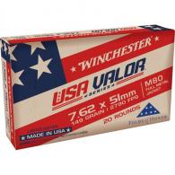 Winchester USA Valor Rifle Ammo 7.62x51mm 149 gr. FMJ 20 rd. - USAVM80X