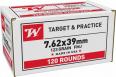 Winchester Target and Practice Rifle  7.62x39 Ammo 123 gr. FMJ 120 rd box - W76239120