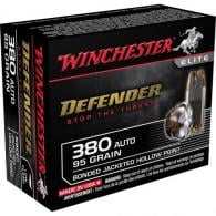 Winchester Defender Pistol Ammo .380 ACP 95 gr. Bonded Jacket Hollow Point 20 rd. - S380PDB