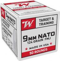 Winchester USA 9MM Ammo 124GR FMJ 50 Round Box - w9nato50 Winchester USA 9MM Ammo 124GR FMJ 50 Round Box - w9nato50