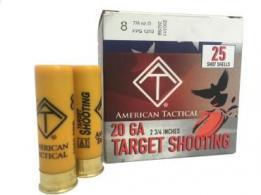 ATI 20 GA Target Load 2.75 inch Shotgun Shells - #8 | 7/8 oz. | 1210 fps | 1 Case (10 boxes/250rds) ATI 20 GA Target Load 2.75 inch Shotgun Shells - #8 | 7/8 oz. | 1210 fps | 1 Case (10 boxes/250rds)