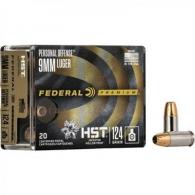 Federal Premium Personal Defense Pistol Ammo 9mm Luger 124 gr. HST Jacketed HP 20 rd. - P9HST1S Federal Premium Personal Defense Pistol Ammo 9mm Luger 124 gr. HST Jacketed HP 20 rd. - P9HST1S