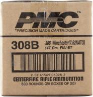 PMC .308 Winchester Rifle Ammo - 147 Grain | FMJ-BT | 500rd Case - Bronze