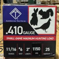 ATI Small Game 410ga 3" 11/16oz #6 shot 1150fps 25 Round box - ATIAC41036 ATI Small Game 410ga 3" 11/16oz #6 shot 1150fps 25 Round box - ATIAC41036