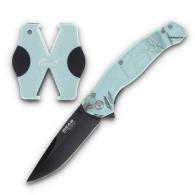 Bear & Son Edge Brisk 2.0 Folding Knife & Sharpener Combo Drop Point Blade Teal Camo - 71828
