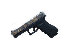 Glock 9mm, Nickel-Plated Aztec Edition with Gold Inserts, 4.0" Barrel, 2 Mags - 17 Glock 9mm, Nickel-Plated Aztec Edition with Gold Inserts, 4.0" Barrel, 2 Mags - 17
