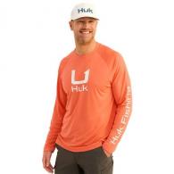 Huk Icon Crew Long Sleeve Shirt Fresh Salmon Small - H1200573-821-S