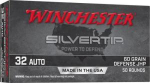 Winchester Silvertip, .32 Auto, 60 Grain, Defense JHP, 50 Rounds - W32AST