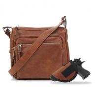 JESSIE & JAMES BROOKLYN CONCEALED CARRY LOCK & KEY CROSSBODY HANDBAG 9.5 H X 10.5 W X 3.5 D ( TAN )