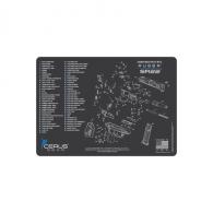 RUGER SR22 SCHEMATIC HANDGUN MAT - CHARCOAL GRAY/CERUS BLUE, 12" X 17" - HM-RUG-SR22-SCH-GRY