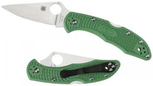 Spyderco C11FPGR Delica 4 Lightweight 2.88" Folding Drop Point Plain VG-10 SS Blade Green Bi-Directional Texturing FRN Handle In - 260