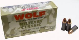 Wolf Military 9mm Full Metal Jacket 115 GR 1150 fps 500 Round