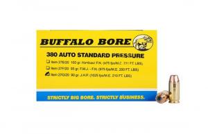 Buffalo Bore Standard Pressure Jacketed Hollow Point 380 ACP Ammo 20 Round Box - 27G/20 Buffalo Bore Standard Pressure Jacketed Hollow Point 380 ACP Ammo 20 Round Box - 27G/20