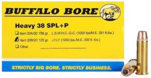 Buffalo Bore Ammunition 20B20 Heavy Strictly Business 38Special +P 125gr Jacket Hollow Point 20 Per Box - 20B/20
