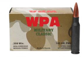 Wolf Military Classic 308 Win 145 gr Full Metal Jacket (FMJ) 20 Bx/ 25 Cs 500rds - MC308FMJ145