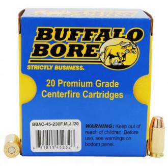 Buffalo Bore Personal Defense Full Metal Jacket Flat Nose 45 ACP+P Ammo 20 Round Box