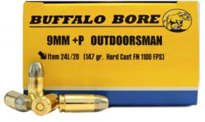 Main product image for Buffalo Bore Outdoorsman Flat Nose 9mm+P Ammo 20 Round Box