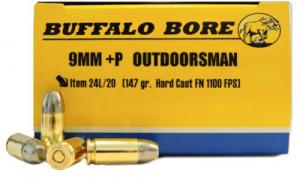 Buffalo Bore Outdoorsman Flat Nose 9mm+P Ammo 20 Round Box - 24L/20 Buffalo Bore Outdoorsman Flat Nose 9mm+P Ammo 20 Round Box - 24L/20