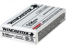 Winchester Target & Range .223 REM/5.56 NATO 45 GR Jacketed Frangible 20rd box - USA556JF Winchester Target & Range .223 REM/5.56 NATO 45 GR Jacketed Frangible 20rd box - USA556JF