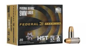 Federal 9mm HST Ammo 124gr Hollow Point 20ct Box - P9HST1S Federal 9mm HST Ammo 124gr Hollow Point 20ct Box - P9HST1S