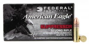 Federal American Eagle Suppressor Ammo 22LR  Copper 45gr 50rd box - AE22SUP1
