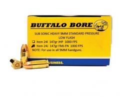 Buffalo Bore Ammo 9mm 147GR FMJ-FN Subsonic 20Box/12Case - 24J/20 Buffalo Bore Ammo 9mm 147GR FMJ-FN Subsonic 20Box/12Case - 24J/20