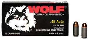 Wolf MC45FMJ Miltary 9MM Full Metal Jacket 115 Grain 500 Rd - MD45FMJ