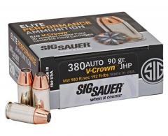 Sig Sauer Elite V-Crown Ammo 380 ACP 90gr Jacketed Hollow Point 20 Round Box - E380A120 Sig Sauer Elite V-Crown Ammo 380 ACP 90gr Jacketed Hollow Point 20 Round Box - E380A120