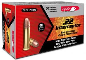 Aguila1B222320Interceptor.22LR(LR)40GRSolidPoint50Bx/100Cs Aguila1B222320Interceptor.22LR(LR)40GRSolidPoint50Bx/100Cs