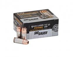Main product image for Sig Sauer Elite V-Crown Jacketed Hollow Point 9mm Ammo 147 gr 20 Round Box