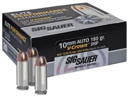 Sig Sauer Elite V-Crown Jacketed Hollow Point 10mm Ammo 180gr 20 Round Box - E10MM1-20