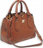 Bulldog Satchel Purse Holster Chestnut w/Leopard Trim Leather - BDP024