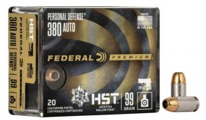 Federal Premium Personal Defense .380 ACP 99gr HST JHP 20rd box - P380HST1S Federal Premium Personal Defense .380 ACP 99gr HST JHP 20rd box - P380HST1S