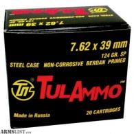 Tulammo Centerfire Rifle 7.62X39mm 124GR Soft Point 40Bx/25Cs - UL076213