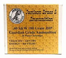 Jamison Guardian Grade 40 Smith & Wesson 180 GR Jacketed Hollow Poin - 40SW180GRD Jamison Guardian Grade 40 Smith & Wesson 180 GR Jacketed Hollow Poin - 40SW180GRD