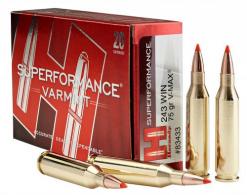 HORNADY SUPERFORMANCE  243WIN AMMO  75GR VMAX 20RD BOX - 83433