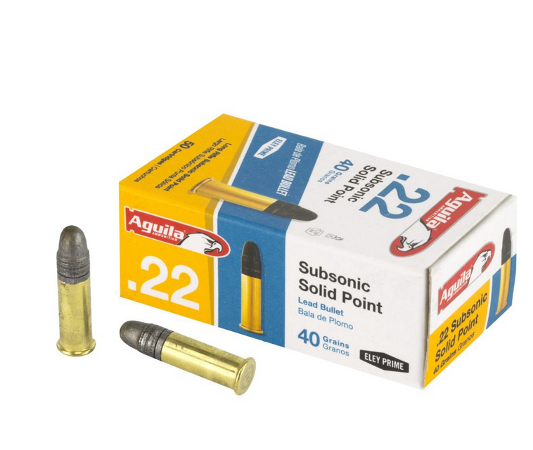 Aguila Subsonic Solid Point 22 Long Rifle Ammo 50 Round Box | 1B220269 |  Brass Casing - Buds Gun Shop